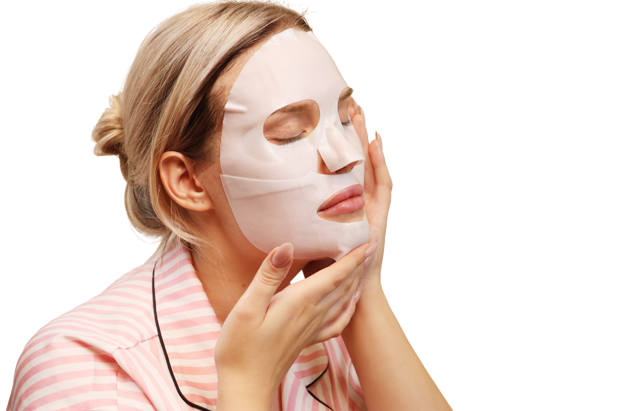 Kvinna som använder kollagenmask